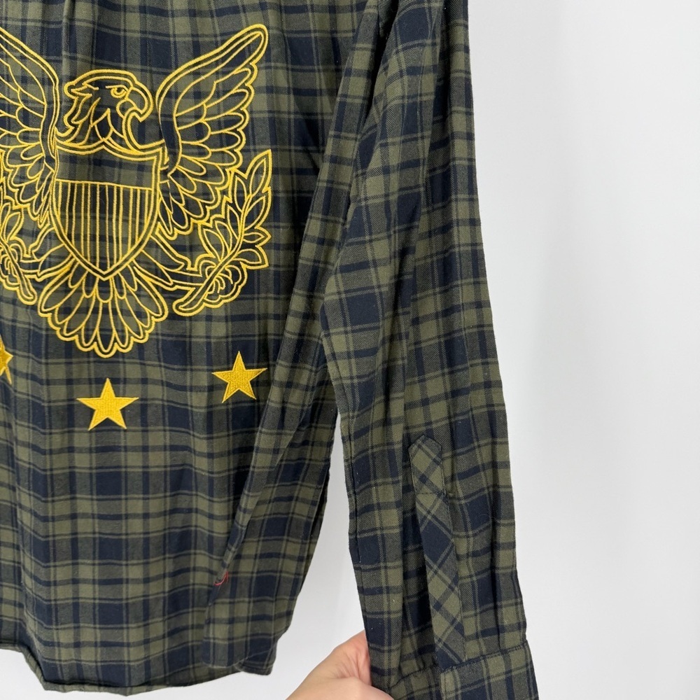 Two Thirty One Military Theme Patched Plaid Boyfriend Shirt Size M - Picture 11 of 11